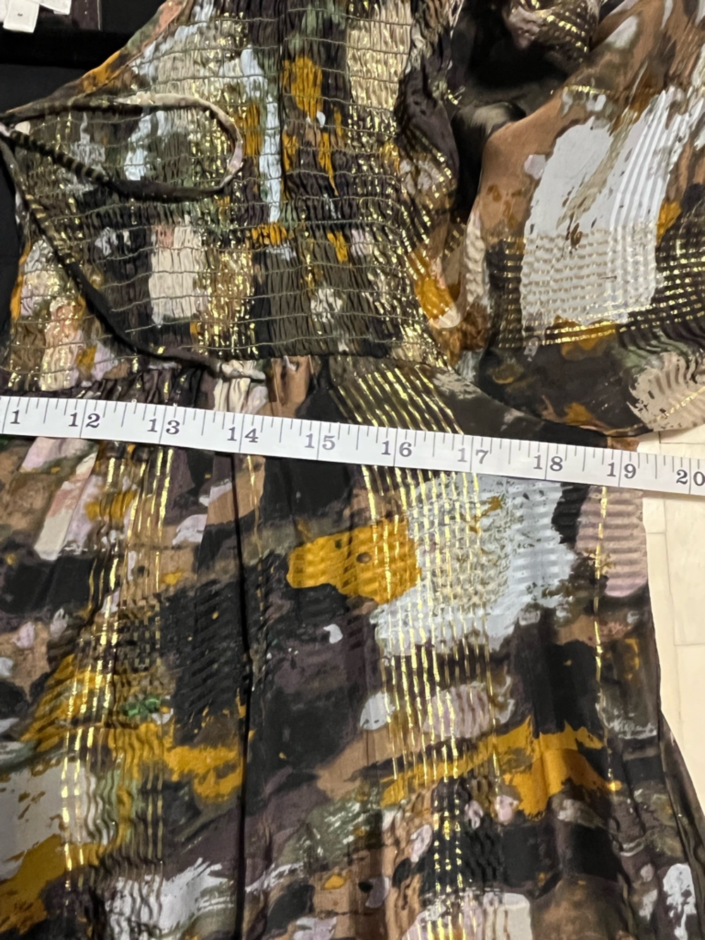 Anthropologie Multicolor Metallic Gold Long Sleeve Maxi Dress size Medium - Picture 11 of 12